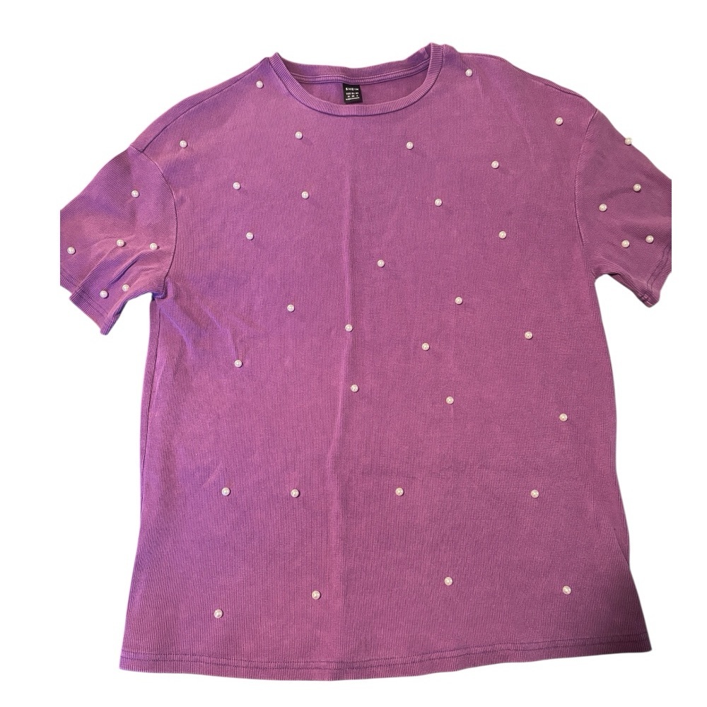 SHEIN Lavender Pearl Ribbed Top